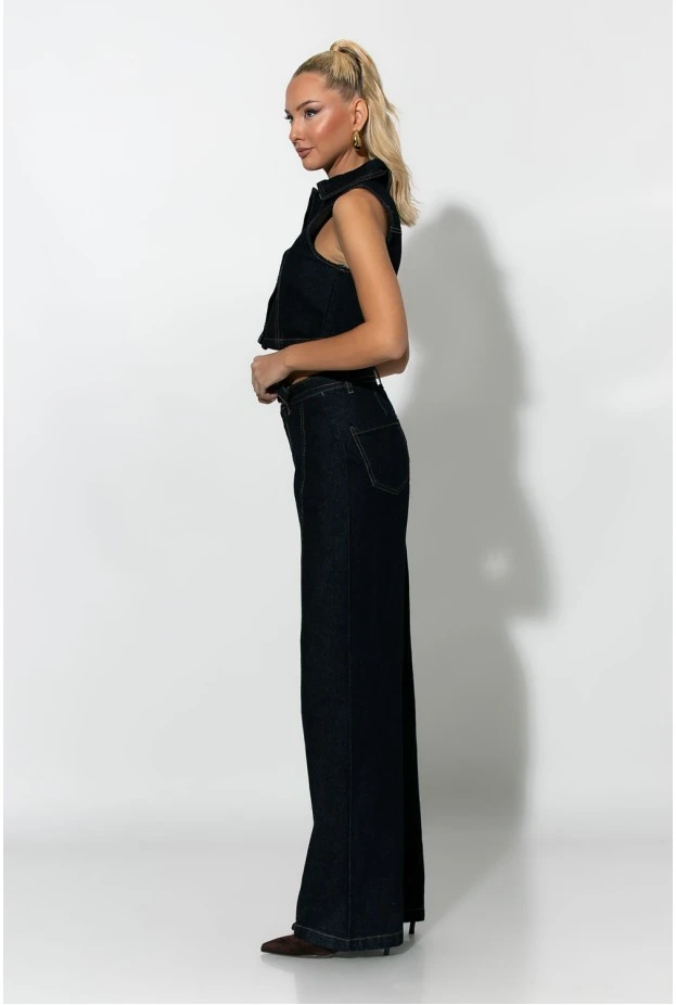 Jean wide leg με ζωνάκι μπλε ντένιμ