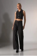 Jean wide leg με ζωνάκι καφέ
