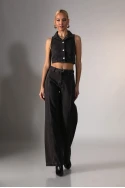 Jean wide leg με ζωνάκι καφέ