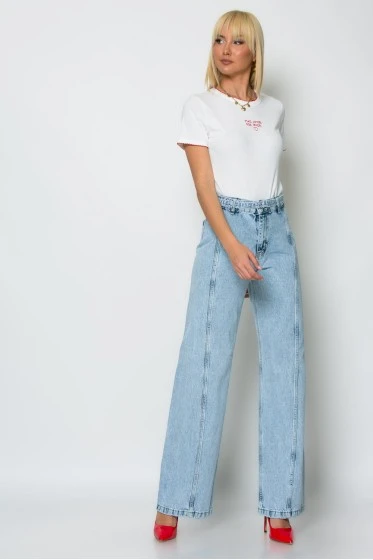 Jean wide leg με ζωνάκι καφέ