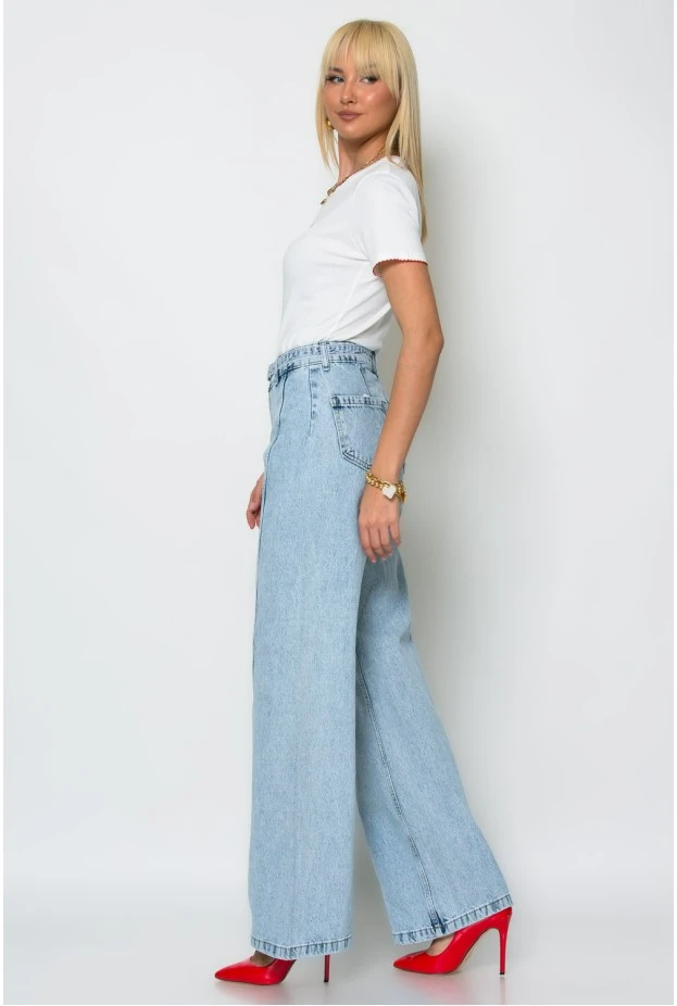 Jean wide leg με ζωνάκι μπλε ανοιχτό
