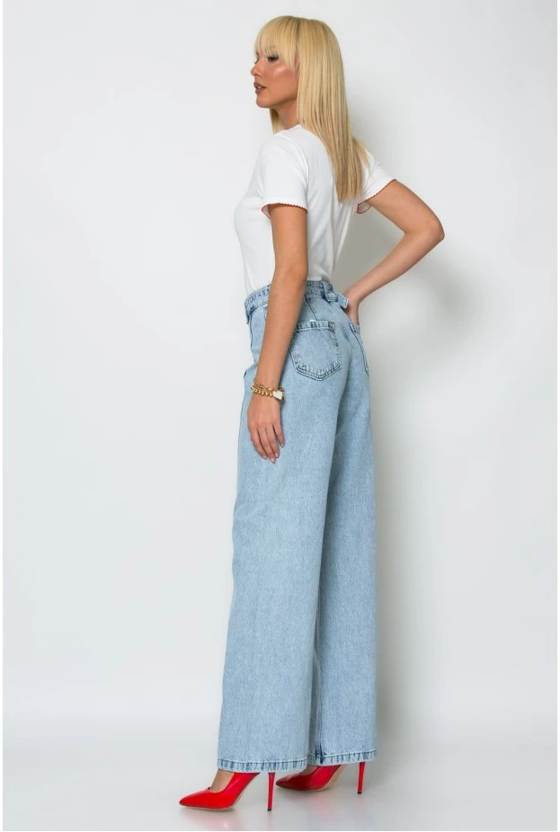 Jean wide leg με ζωνάκι μπλε ανοιχτό