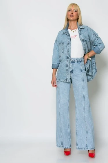 Jean wide leg με ζωνάκι μπλε ανοιχτό