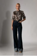 Jean wide leg με μάξι ρεβέρ μπλε ντένιμ