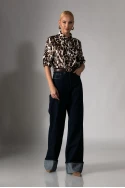 Jean wide leg με μάξι ρεβέρ μπλε ντένιμ