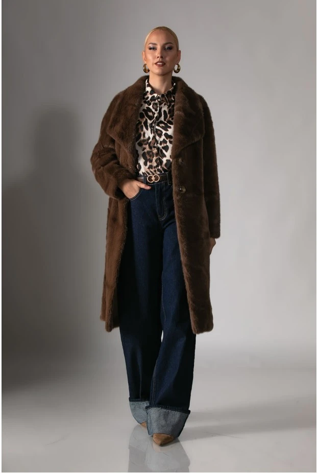 Jean wide leg με μάξι ρεβέρ μπλε ντένιμ