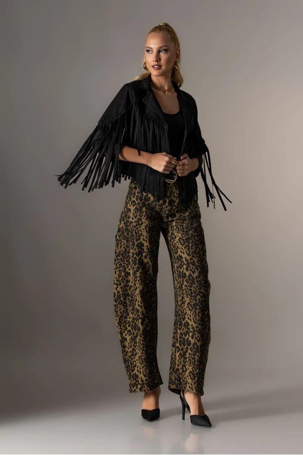 Jean baggy leopard print χακί Jean baggy leopard print χακί