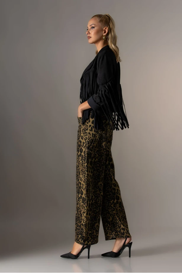 Jean baggy leopard print χακί Jean baggy leopard print χακί