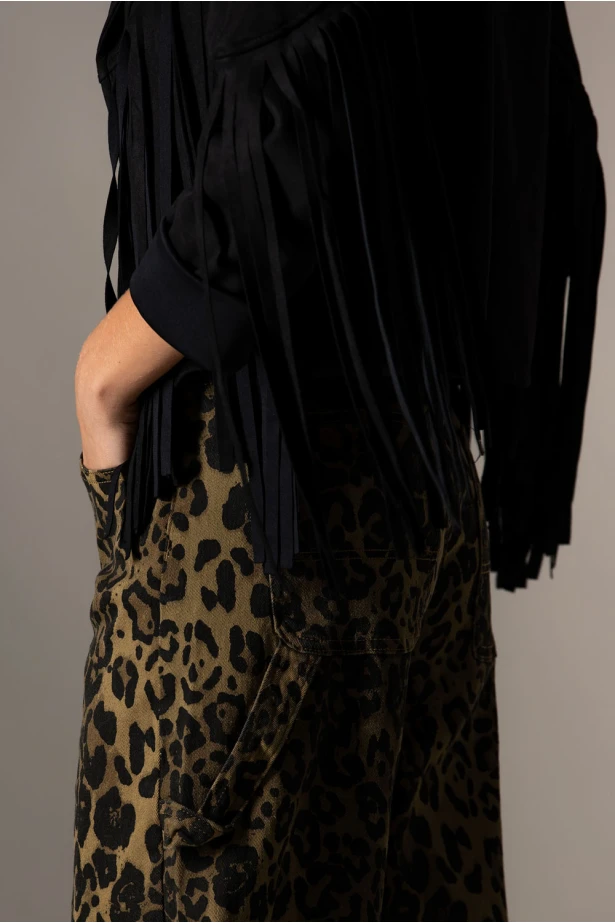 Jean baggy leopard print χακί Jean baggy leopard print χακί