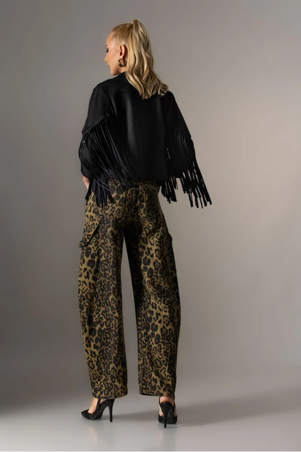 Jean baggy leopard print χακί Jean baggy leopard print χακί
