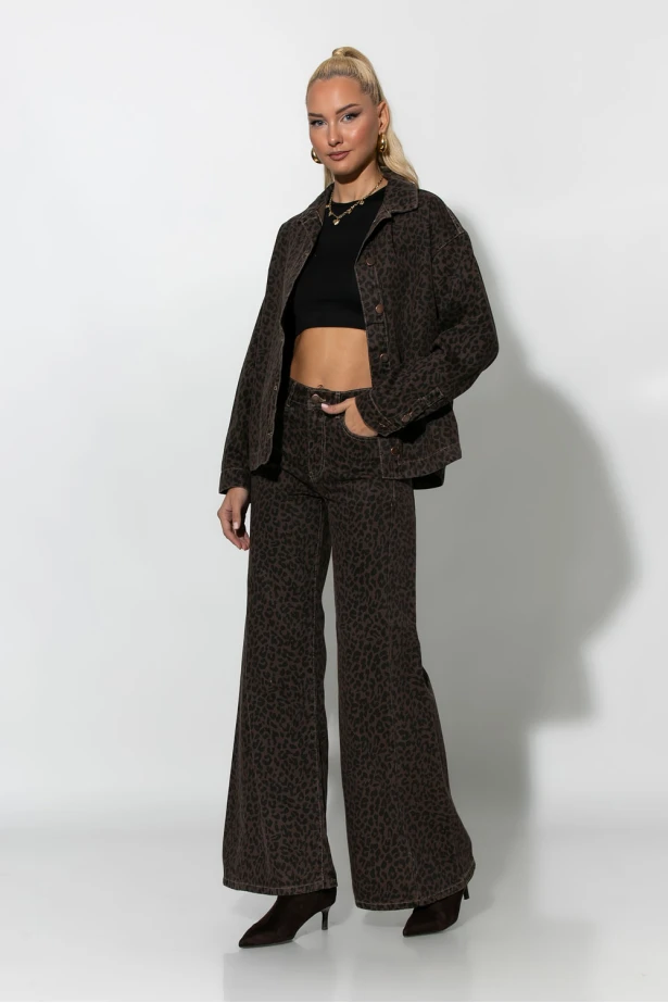 Jean wide leg λεοπάρ καφέ 