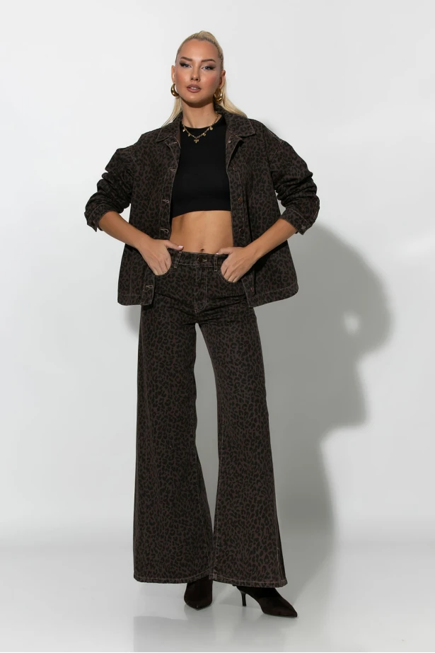 Jean wide leg λεοπάρ καφέ 