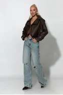 Jean wide leg με φθορές μπλε 