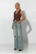 Jean wide leg με φθορές μπλε 
