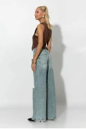 Jean wide leg με φθορές μπλε 