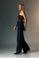 Jean wide leg με ζωνάκι μπλε ντένιμ 