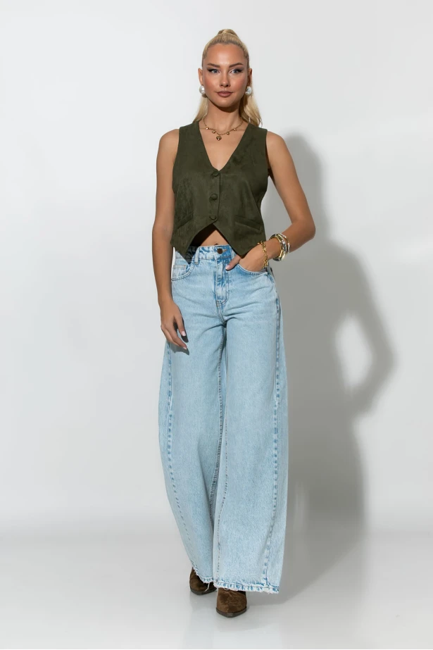 Jean wide leg με φθορές πίσω μπλε ανοιχτό