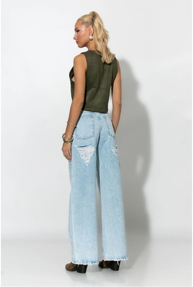 Jean wide leg με φθορές πίσω μπλε ανοιχτό
