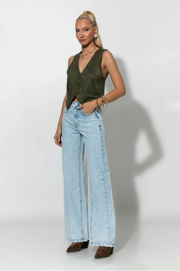 Jean wide leg με φθορές πίσω μπλε ανοιχτό