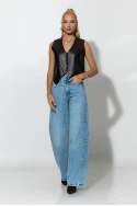 Jean wide leg με φθορές πίσω μπλε σκούρο