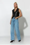 Jean wide leg με φθορές πίσω μπλε σκούρο