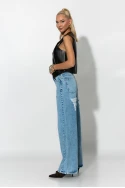 Jean wide leg με φθορές πίσω μπλε σκούρο
