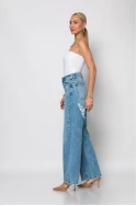 Jean wide leg με φθορές πίσω μπλε σκούρο
