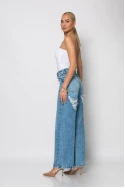 Jean wide leg με φθορές πίσω μπλε σκούρο