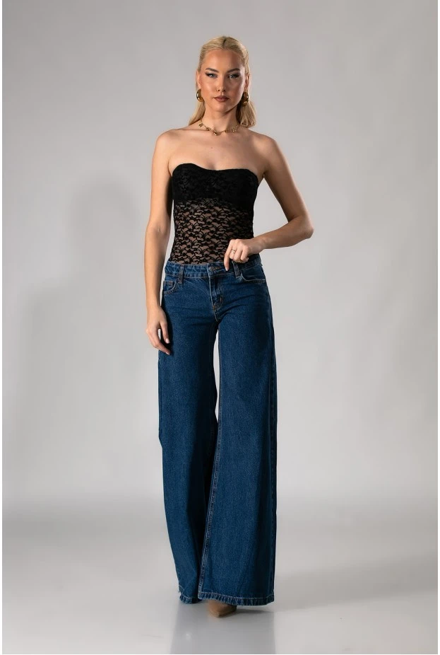 Jean loose fit με κουφόπιετα στο πλάι μπλε