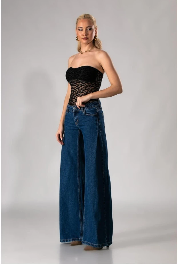 Jean loose fit με κουφόπιετα στο πλάι μπλε