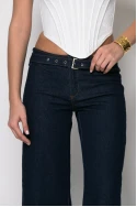 Jean flared fit low rise με ζωνάκι μπλε ντενιμ