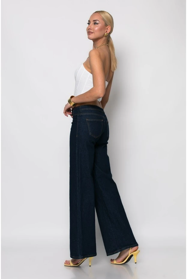 Jean flared fit low rise με ζωνάκι μπλε ντενιμ
