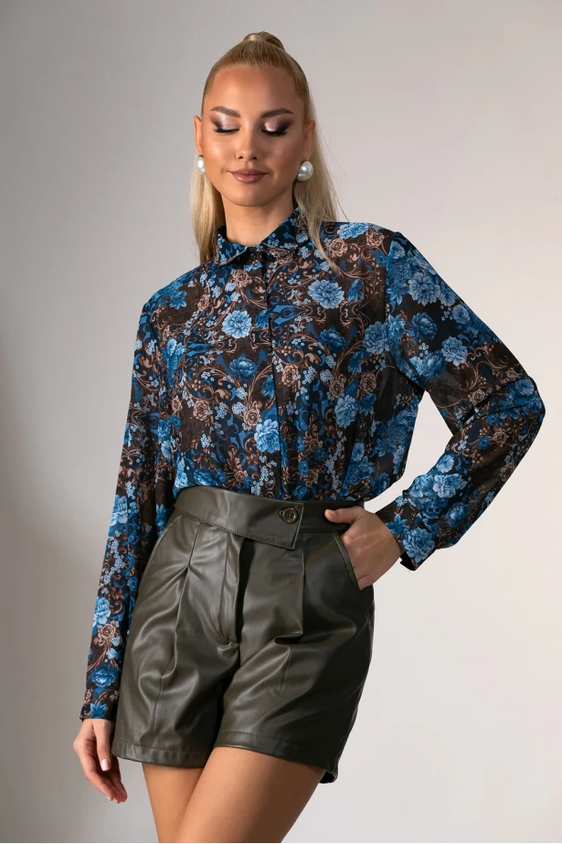 Σορτς δερματίνη με λοξό κούμπωμα χακί