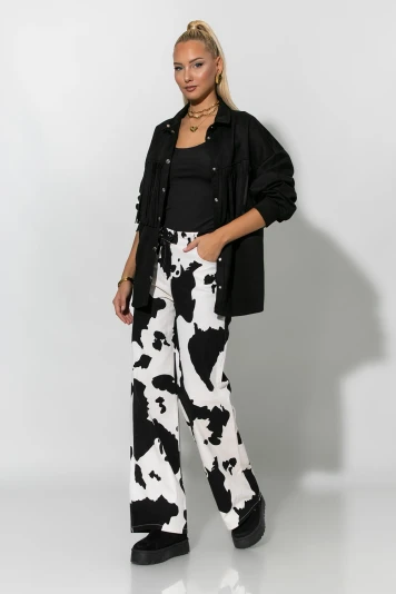Jean wide leg cow print μαύρο