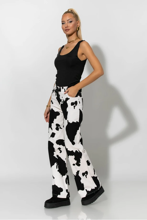 Jean wide leg cow print μαύρο Jean wide leg cow print μαύρο
