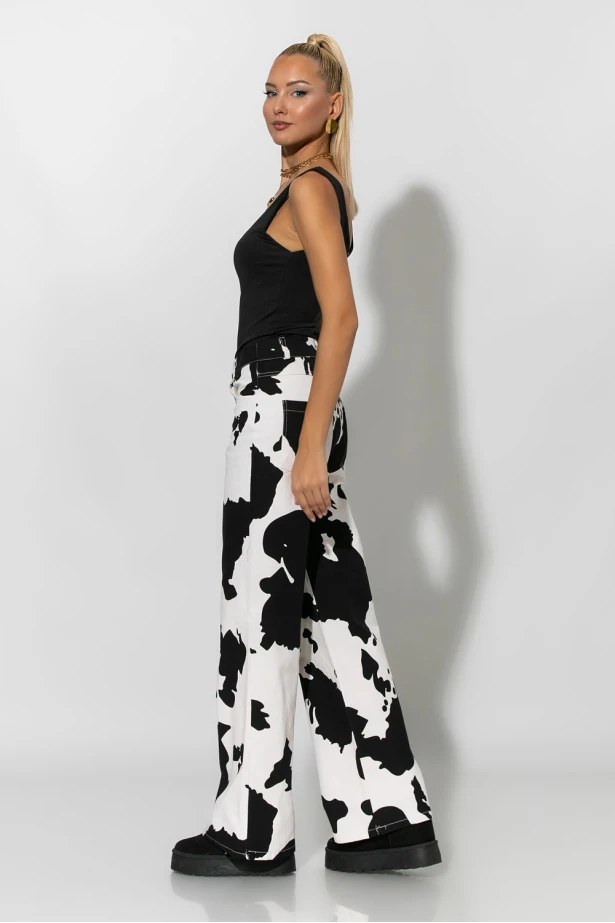 Jean wide leg cow print μαύρο Jean wide leg cow print μαύρο