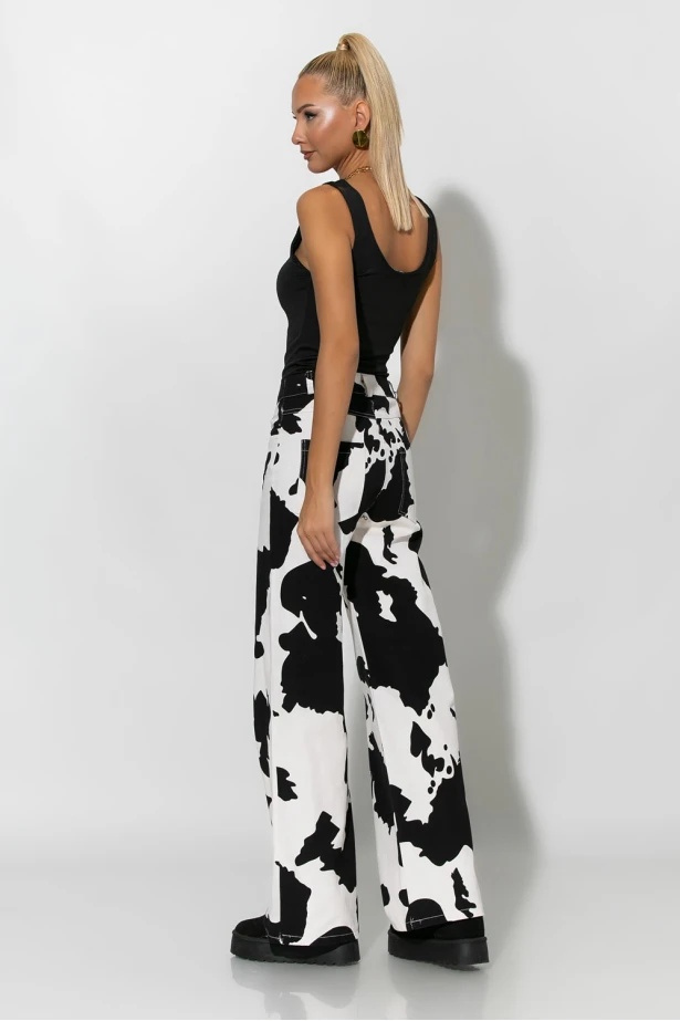 Jean wide leg cow print μαύρο Jean wide leg cow print μαύρο