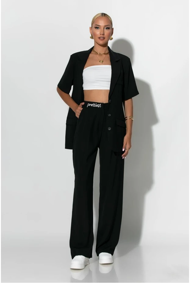 Σετ παντελόνα και κοντομάνικο blazer με βάτες μαύρο