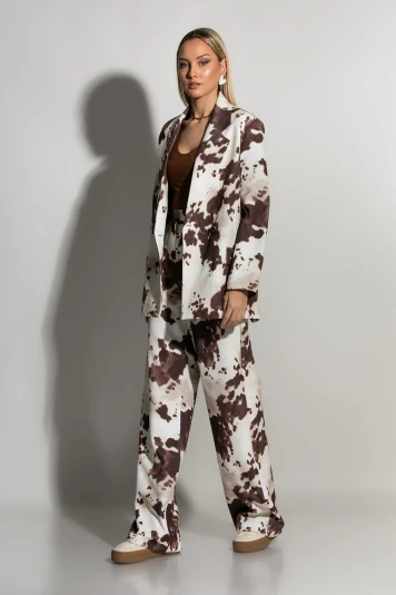 Παντελόνα cow print μπεζ