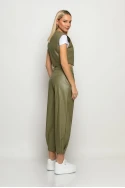 Σετ baggy παντελόνι και γιλέκο δερματίνη λαδί