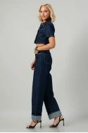 Σετ cropped jean jacket και jean straight leg με ρεβέρ μπλε ντένιμ