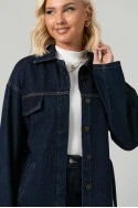Σετ jean jacket με ζωνάκι και jean wide leg με λάστιχο μπλε ντένιμ