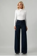 Σετ jean jacket με ζωνάκι και jean wide leg με λάστιχο μπλε ντένιμ