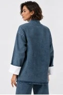 Σετ jean jacket frog closures με ρίγες και jean wide leg με λάστιχο μπλε