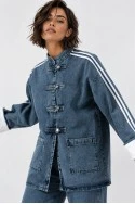 Σετ jean jacket frog closures με ρίγες και jean wide leg με λάστιχο μπλε