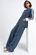 Σετ jean jacket frog closures με ρίγες και jean wide leg με λάστιχο μπλε