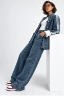 Σετ jean jacket frog closures με ρίγες και jean wide leg με λάστιχο μπλε