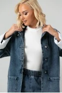 Σετ jean jacket military με ρίγες και jean wide leg με λάστιχο μπλε
