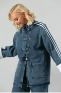 Σετ jean jacket military με ρίγες και jean wide leg με λάστιχο μπλε