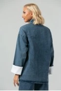 Σετ jean jacket military με ρίγες και jean wide leg με λάστιχο μπλε
